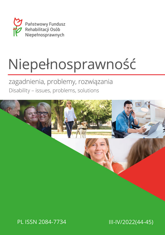 Pokaż zdjęcie: Okładka Kwartalnika, napis Kwartalnik „Niepełnosprawność – zagadnienia, problemy, rozwiązania”, po lewej stronie logo PFRON, pod napisami cztery grafiki z osobami z niepełnosprawnością i zielono-czerwone elementy