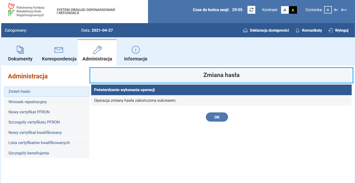 Widok menu w SODiR z przyciskami funkcyjnymi.