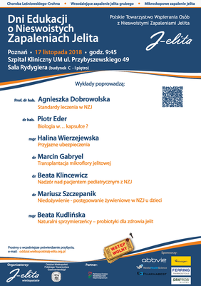 Pokaż zdjęcie: Plakat promujący Dni Edukacji o Nieswoistych Zapaleniach Jelita