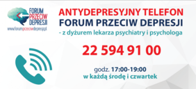 Plakat promujący ANTYDEPRESYJNY TELEFON 22 594 91 00z numerem telefonu 