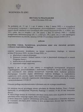 Pokaż zdjęcie: Decyzja Wojewody Śląskiego 