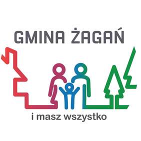 Pokaż zdjęcie: Logo Gminy Wiejskiej Żagań, jest napis z nazwą gminy, kontury ludzi