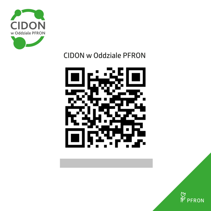 Pokaż zdjęcie: Kod QR wraz z logo CIDON i napisem PFRON