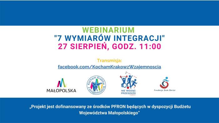 Pokaż zdjęcie: Grafika z tytułem konferencji "7 wymiarów integracji" oraz logotypami organizatorów