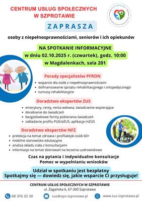 Pokaż zdjęcie: Plakat informujący o szczegółach spotkania w Szprotawie, które odbędzie się 2 października 2025 r. o godz. 10.00 przy ul. Pl. Kościelny 2