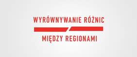 Pokaż zdjęcie: Grafika z czerwonym napisem ‘Wyrównywanie różnic między regionami’. Między dwoma liniami tekstu znajduje się poziomy czerwony pasek przerwany krótkim ukośnym elementem.