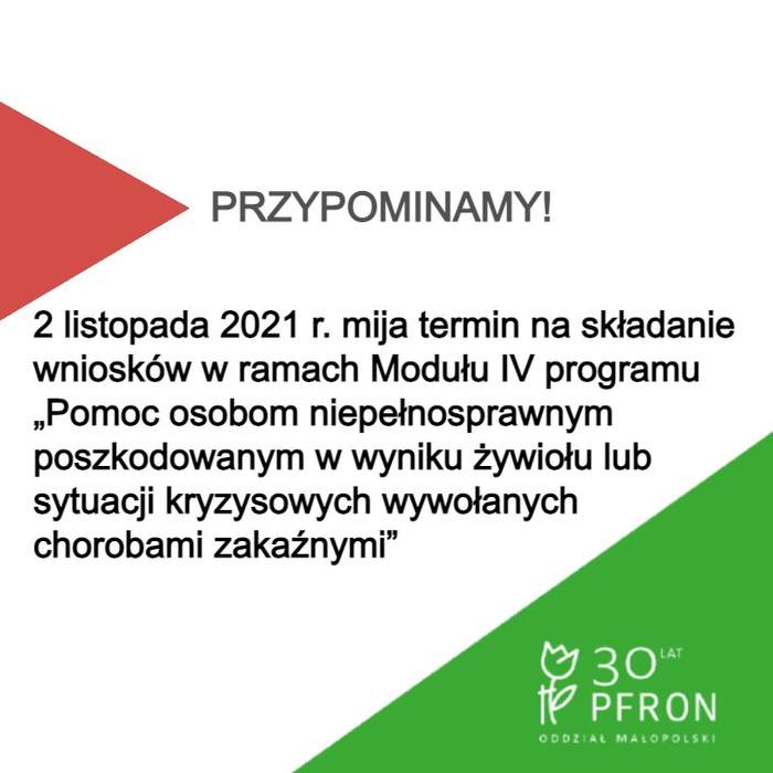 Grafika z logotypem PFRON i i informacją o mijającym terminie - treść z nagłówka artykułu.