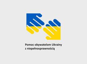 Pokaż zdjęcie: Zdjęcie jest infografiką. Dwie dłonie są skierowane ku sobie. Mają kolor flagi ukraińskiej. Poniżej znajduje się tekst: "Pomoc obywatelom Ukrainy z niepełnosprawnością". 