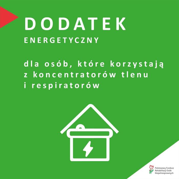 Pokaż zdjęcie: Grafika w kolorze zielonym, z białymi napisami informujaca o dodatku energetycznym