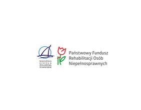 Pokaż zdjęcie: Grafika przedstawiająca logotypy Mazurskiej Szkoły Żeglarstwa oraz Państwowego Funduszu Rehabilitacji Osób Niepełnosprawnych (PFRON) na jasnym tle.