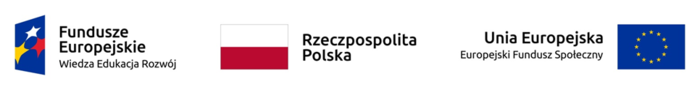 logotyp przedstawiający logotyp funduszy europejskich z napisem wiedza, edukacja rozwój, flagę polską, i flagę unijną