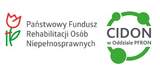 Zdjęcie jest grafiką. Po prawej stronie znajduje się logo CIDON (Centrum Informacyjno-Doradcze dla Osób z Niepełnosprawnością). Po lewej stronie umieszczone jest logo Państwowego Funduszu Rehabilitacji Osób Niepełnosprawnych. 