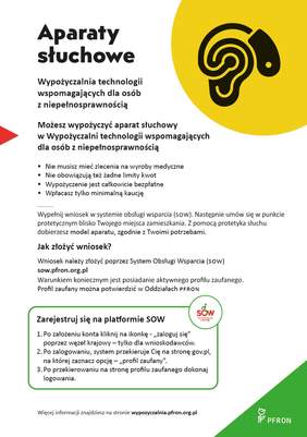 Pokaż zdjęcie: Plakat z informacjami dotyczącymi wypożyczenia aparatów słuchowych 