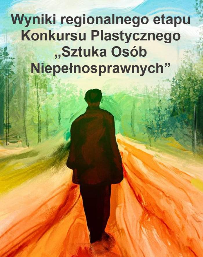 Obraz namalowany w pastelowych kolorach. Znajduje się na nim postać mężczyzny ubranego na brązowo, który stoi na leśnej drodze w kolorze żółto-pomarańczowo-czerwonym. Po obu stronach drogi widoczne są młode drzewa liściaste. Niebo jest lekko