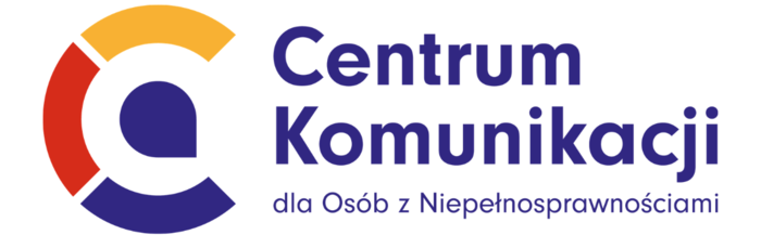 Pokaż zdjęcie: Logo „Centrum Komunikacji dla Osób z Niepełnosprawnościami”. Po lewej kolorowy symbol litery „C”, po prawej granatowy napis.