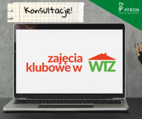 Pokaż zdjęcie: Otwarty laptop, na ekranie napis: „Zajęcia klubowe w WTZ”
