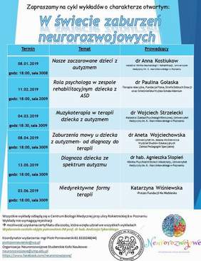 Pokaż zdjęcie: Plakat promujący wykłady otwarte na Uniwersytecie Medycznym w Poznaniu nt. zaburzeń neurorozwojowych