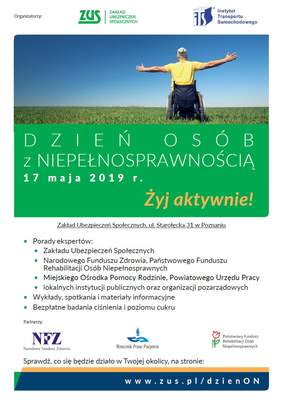 Pokaż zdjęcie: Plakat promujący Dzień Osób z Niepełnosprawnością w II Oddziale Zakładu Ubezpieczeń Społecznych w Poznaniu