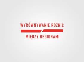 Pokaż zdjęcie: Zdjęcie jest grafiką programu. Na białym tle znajduje się czerwony napis: Wyrównywanie Różnic Między Regionami. 