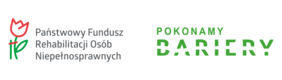 Po lewej stronie logo Funduszu, a po prawej napis w zelonych kolorach Pokonujemy bariery