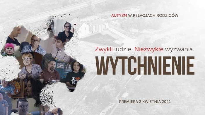 Pokaż zdjęcie: Grafika z twarzami ludzi plus opis z nazwą i datą premiery filmu o autyzmie