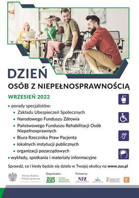 Pokaż zdjęcie: Dzień Osób z Niepełnosprawnością  wrzesień 2022.  Porady specjalistów. Wykłady, porady i materiały informacyjne. 