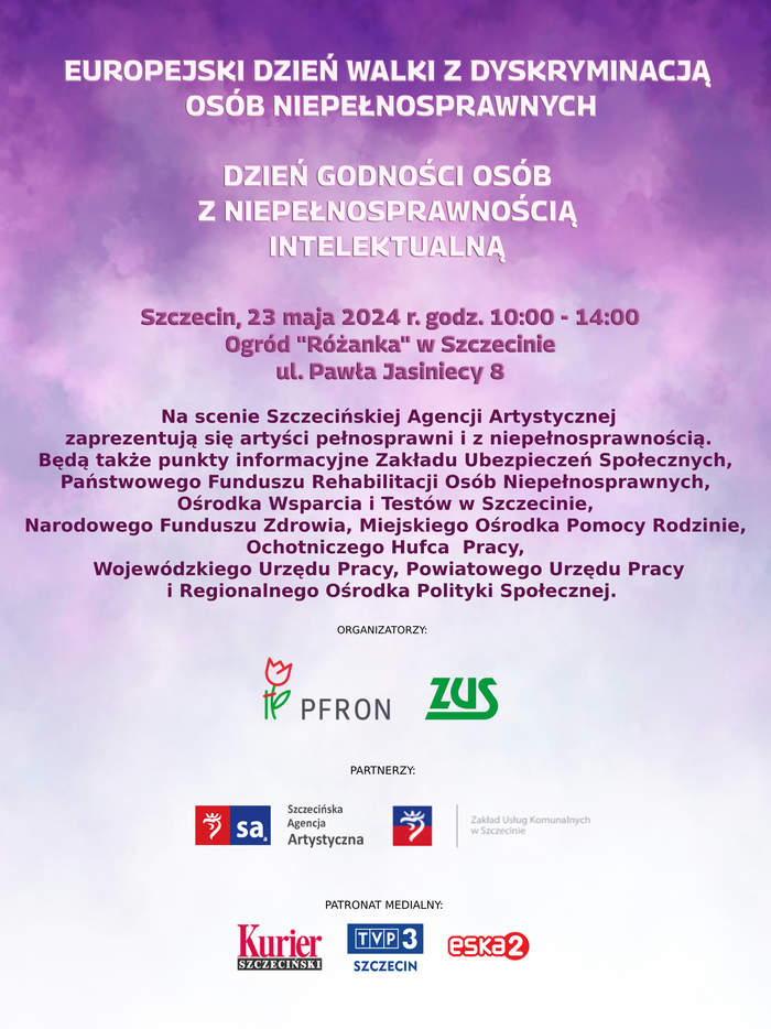 Pokaż zdjęcie: Plakat z napisem Dzień Godności Osób z Niepełnosprawnością Intelektualną i treść zawarta w treści komunikatu