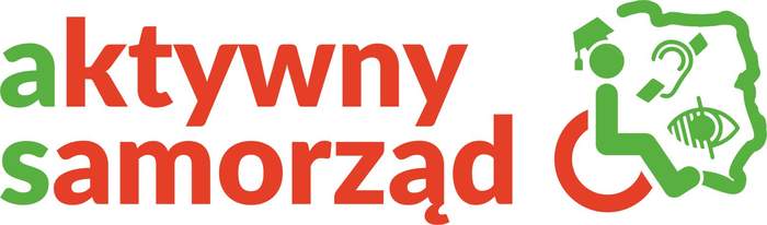 Pokaż zdjęcie: Po lewej stronie jest napis: „aktywny samorząd”. Po prawej stronie grafika prezentująca osobę na wózku w birecie, którą otacza fragment konturu wschodniej Polski. Możemy dostrzec również dwa piktogramy symbolizujące osobę niesłyszącą oraz niewidomą.