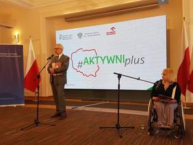 Pokaż zdjęcie: Sala konferencyjna, na środku prelegent - Krzysztof Michałkiewicz
