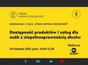 Pokaż zdjęcie: Zdjęcie jest infografiką. Na żółtym tle zamieszczone są informacje dotyczące mającego się odbyć webinarium. 