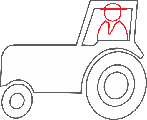 Traktor, w kabinie znajduje się postać. 