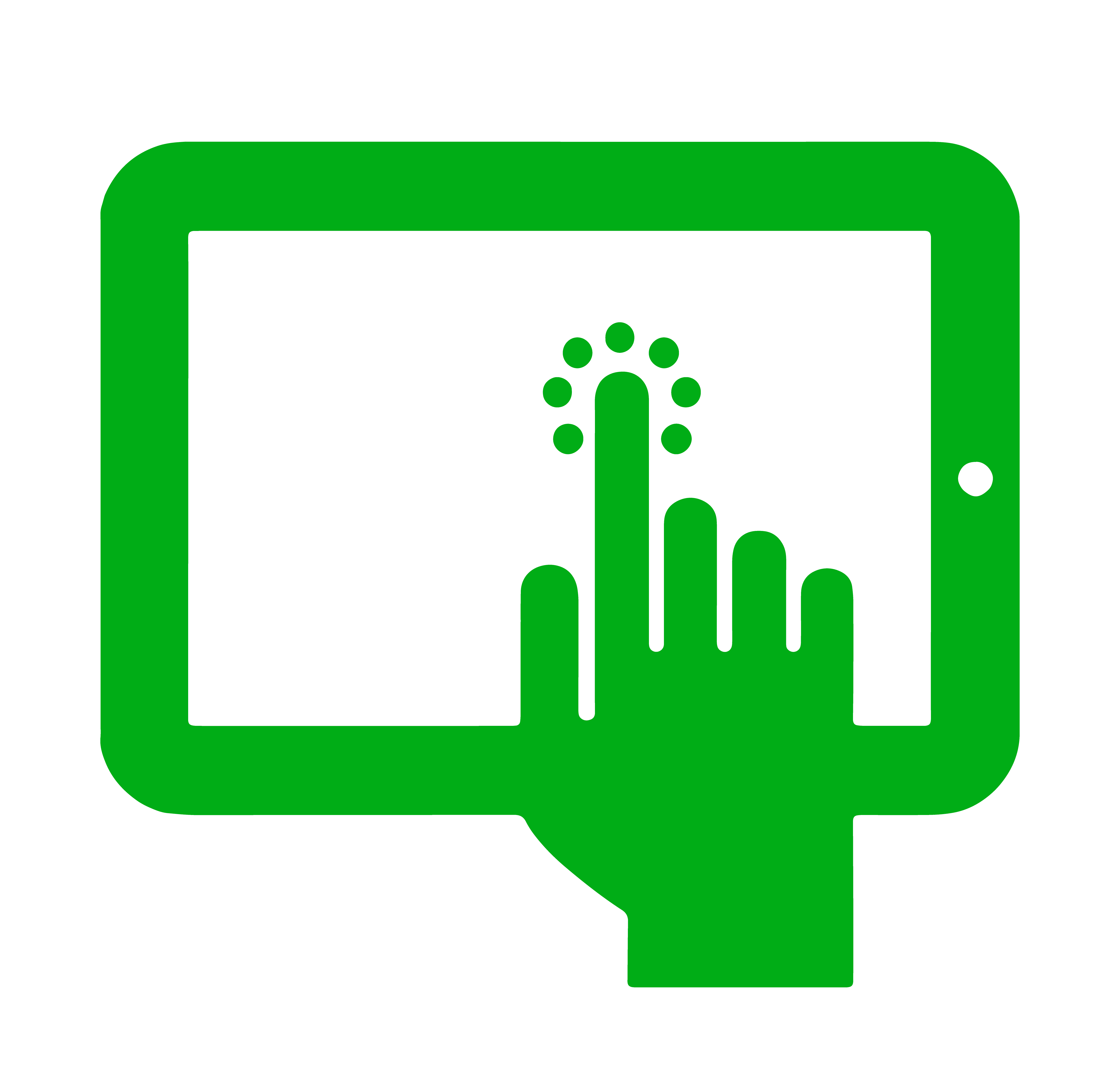Rysunek tabletu z reką dotykającą ekranu